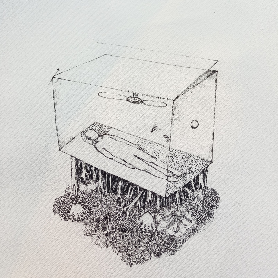 Drawing Installation _ Floating Island _ Pen on Canvas and Wall _100 ft. Long Scroll (3048 cm)_2023