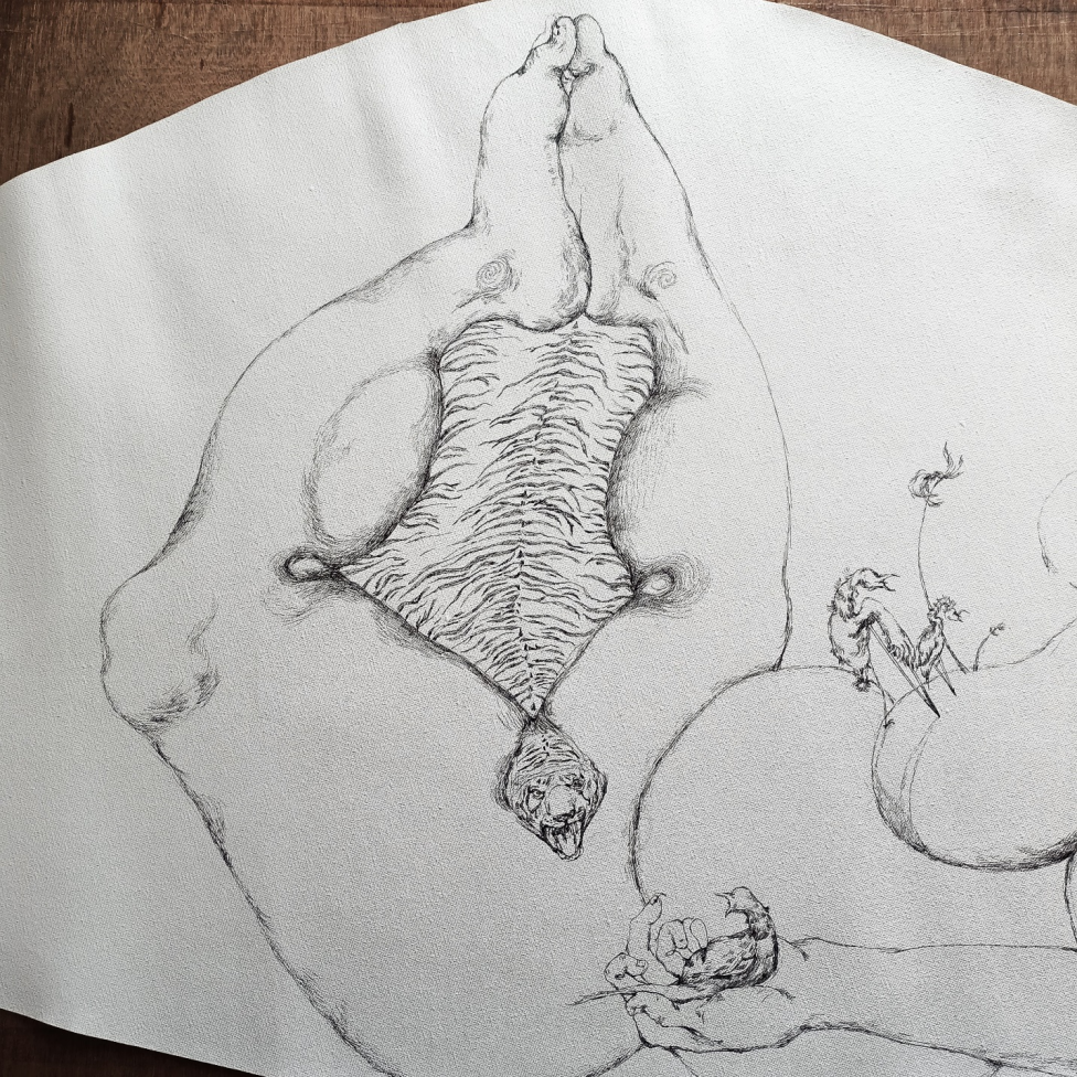 Drawing Installation _ Floating Island _ Pen on Canvas and Wall _100 ft. Long Scroll (3048 cm)_2023