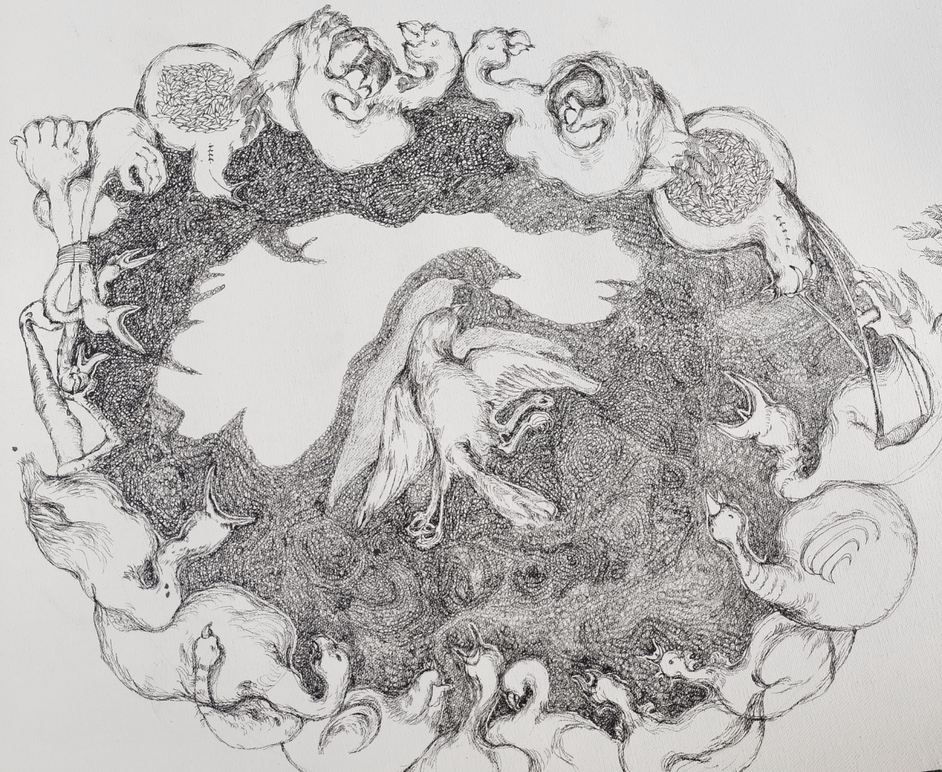 Drawing Installation _ Floating Island _ Pen on Canvas and Wall _100 ft. Long Scroll (3048 cm)_2023