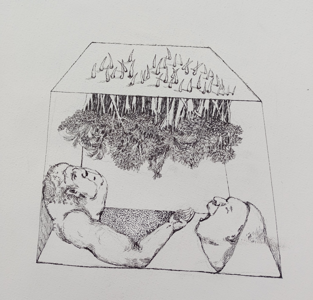 Drawing Installation _ Floating Island _ Pen on Canvas and Wall _100 ft. Long Scroll (3048 cm)_2023