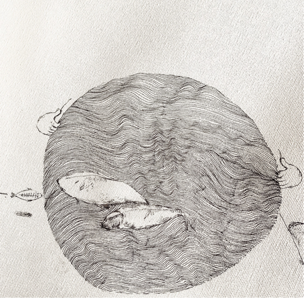 Drawing Installation _ Floating Island _ Pen on Canvas and Wall _100 ft. Long Scroll (3048 cm)_2023