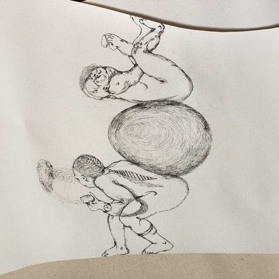 Drawing Installation _ Floating Island _ Pen on Canvas and Wall _100 ft. Long Scroll (3048 cm)_2023