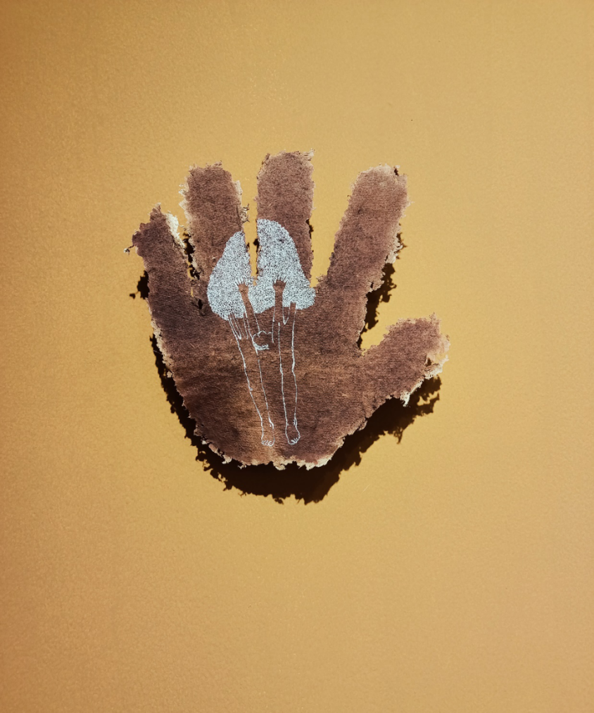 Detail View Installation _ ‘Adi-Katha’ (Unspoken Tale) _ 2022 _ Handmade Paper with Rice Straw Pulp, Mud, Tea, Natural Colour, Pen