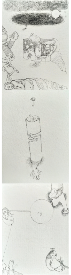 ...from that moment.. I gradually began to learn the complex language of human, and began to forget the language of animals, birds and insects.. Series ‘Line and Lyrics’ Pen on handmade paper 23cm x 93cm _2020
