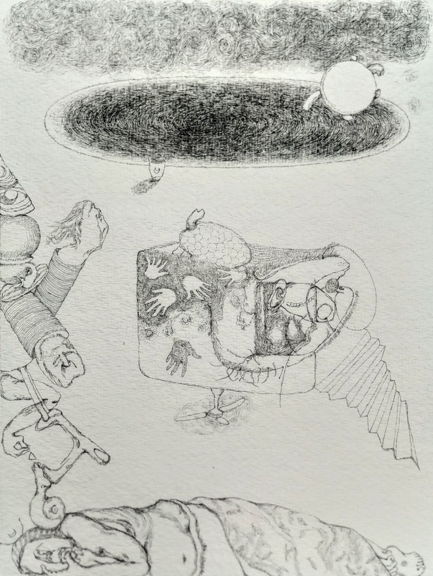 ...from that moment.. I gradually began to learn the complex language of human, and began to forget the language of animals, birds and insects.. Series ‘Line and Lyrics’ Pen on handmade paper 23cm x 93cm _2020