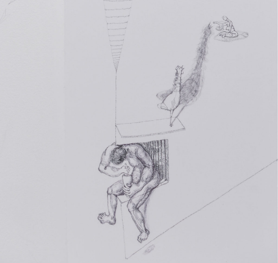 Detail: Drawing Installation _ ‘Cultivation of senses’ _ Pen on plywood, Rice paddy _ 16’ft x 7’ft x 10’ft _ 2018